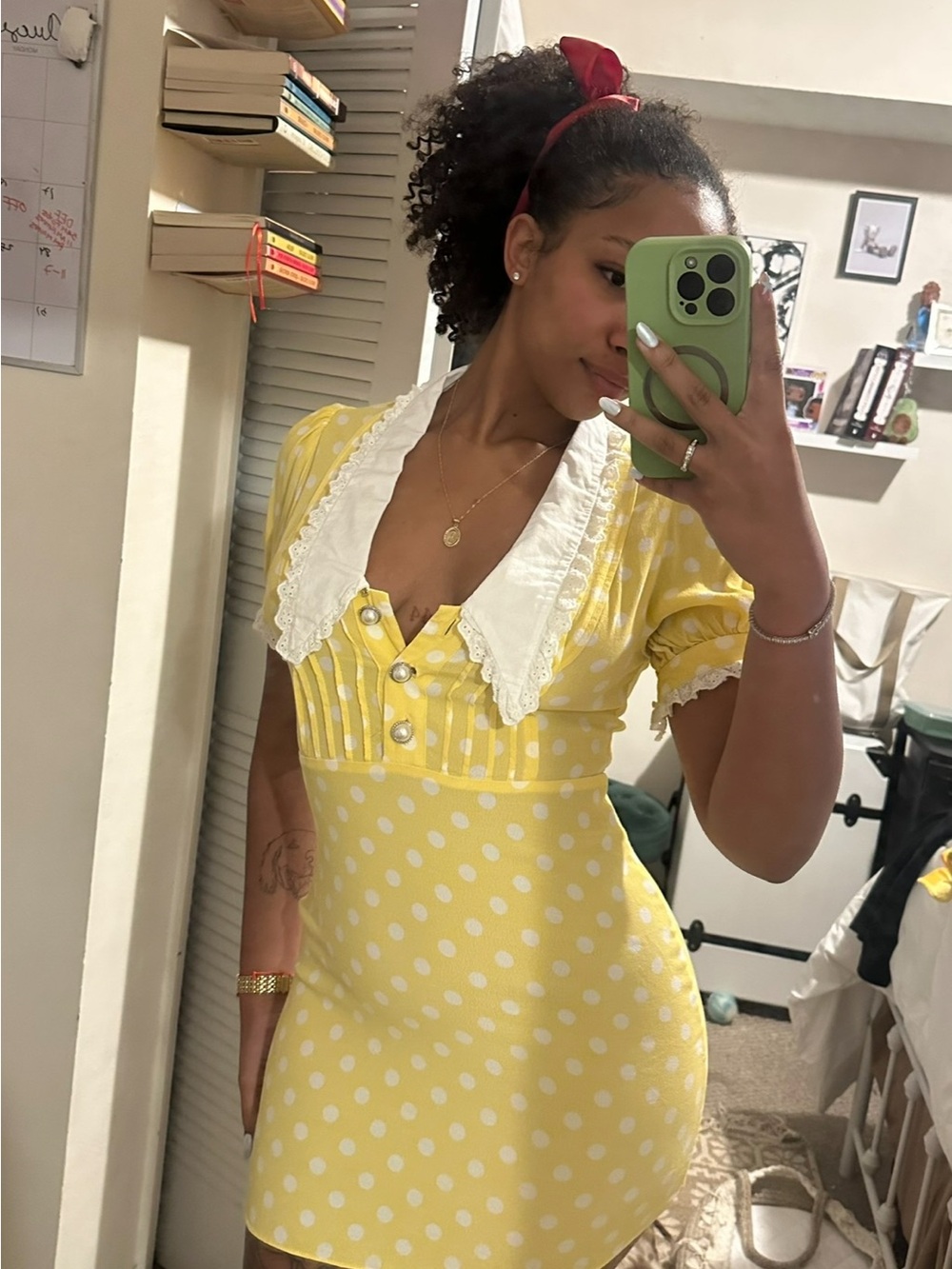 Kirkland Signature Yellow White Polka Dot Mini Dress